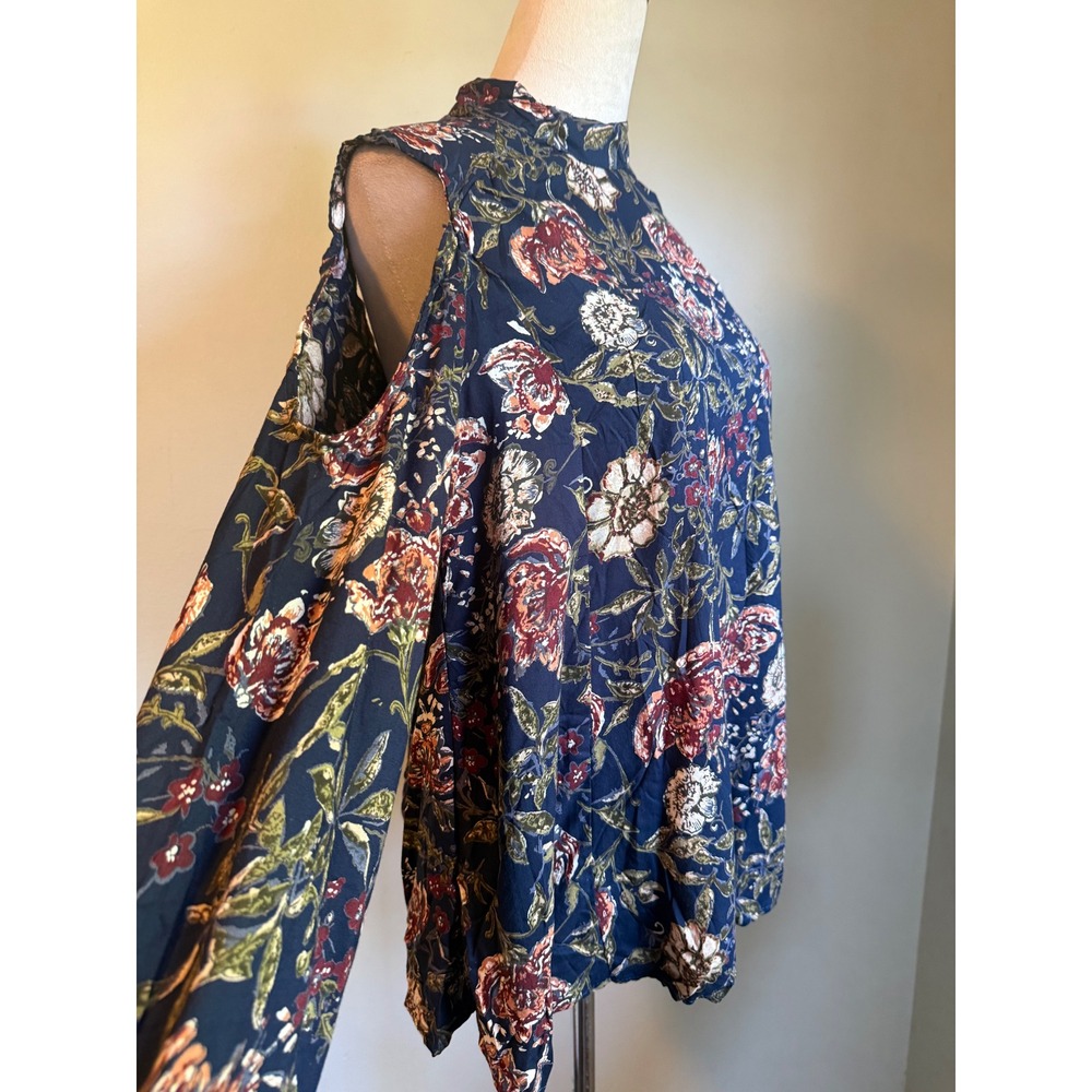 Angie Floral Cold Shoulder Blouse Navy Blue Open boho whimsi Y2K fairy dainty ro